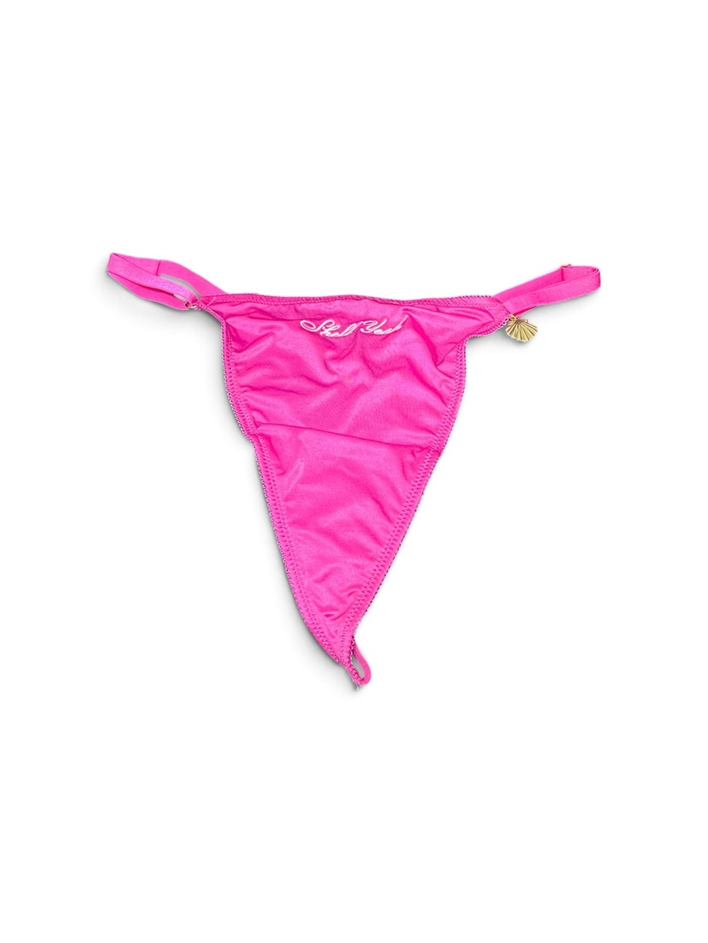 Victoria's Secret Hell Yeah Hot Pink Triangle Thong Panty V-stwith Shell Charm - Picture 3 of 5